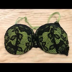 Gorgeous!!! Lime green with black lace overlay bra